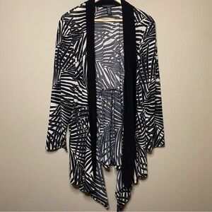 R&M Richards Leaf Print Open Front Jacket Women 22W Black White Lightweight